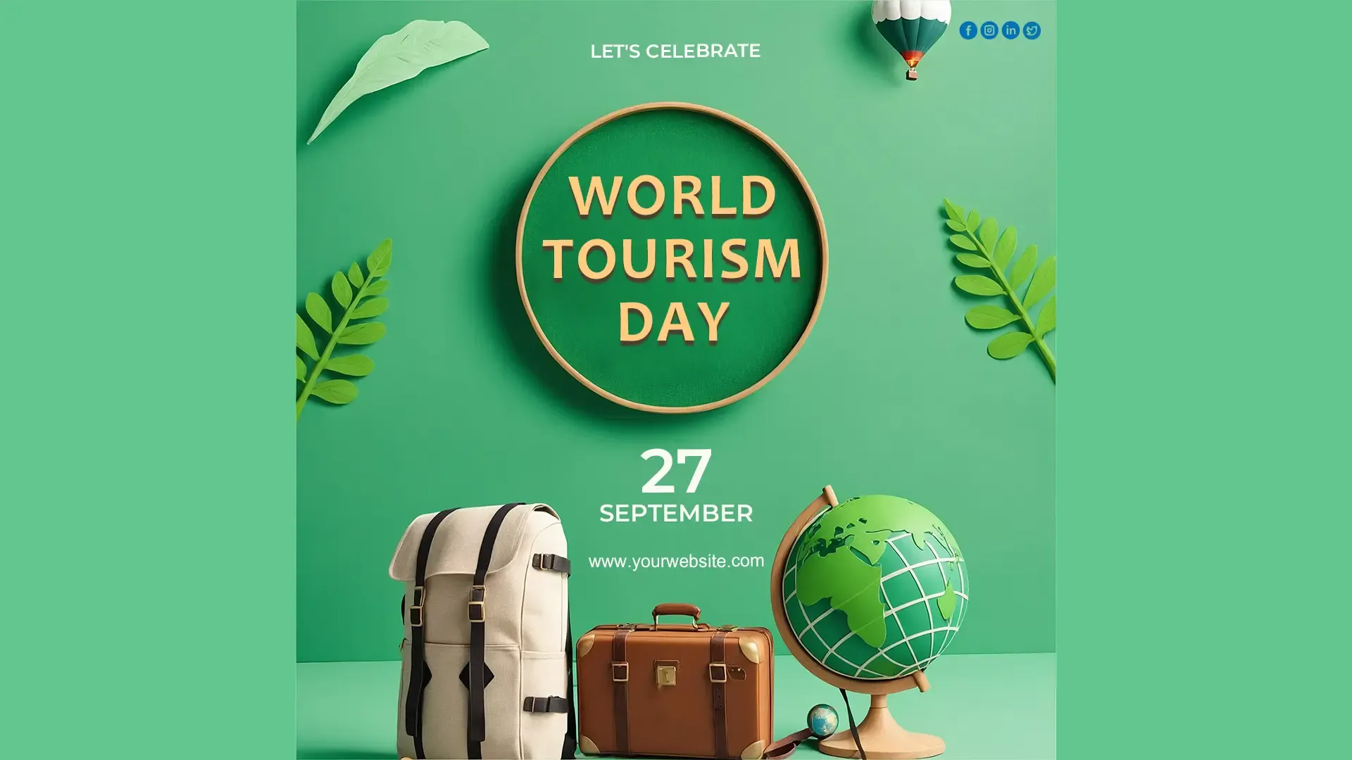 Green Travel Adventures World Tourism Day Post PSD Template image